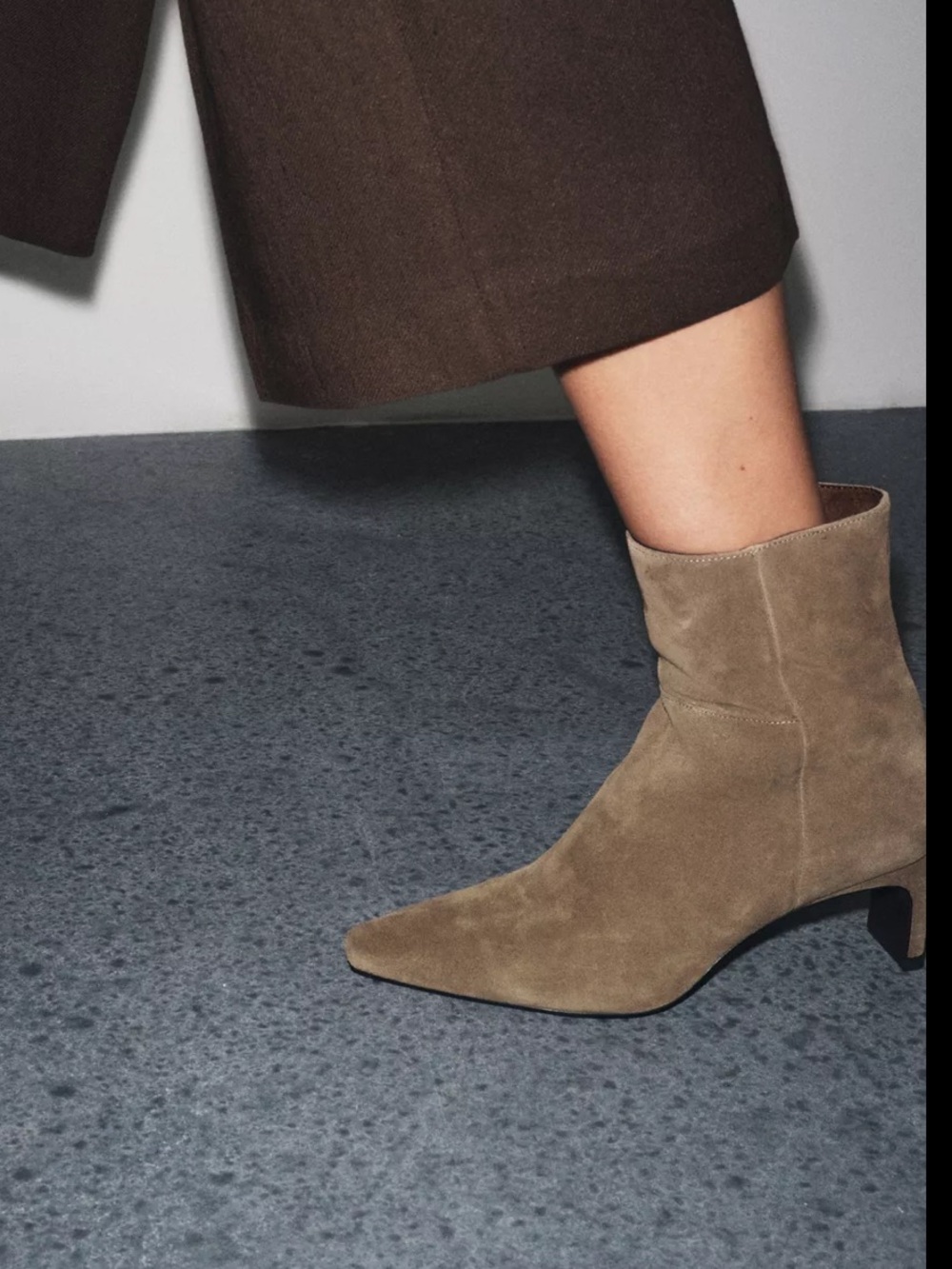 Zara Suede Pointed Ankle Boot - Taupe